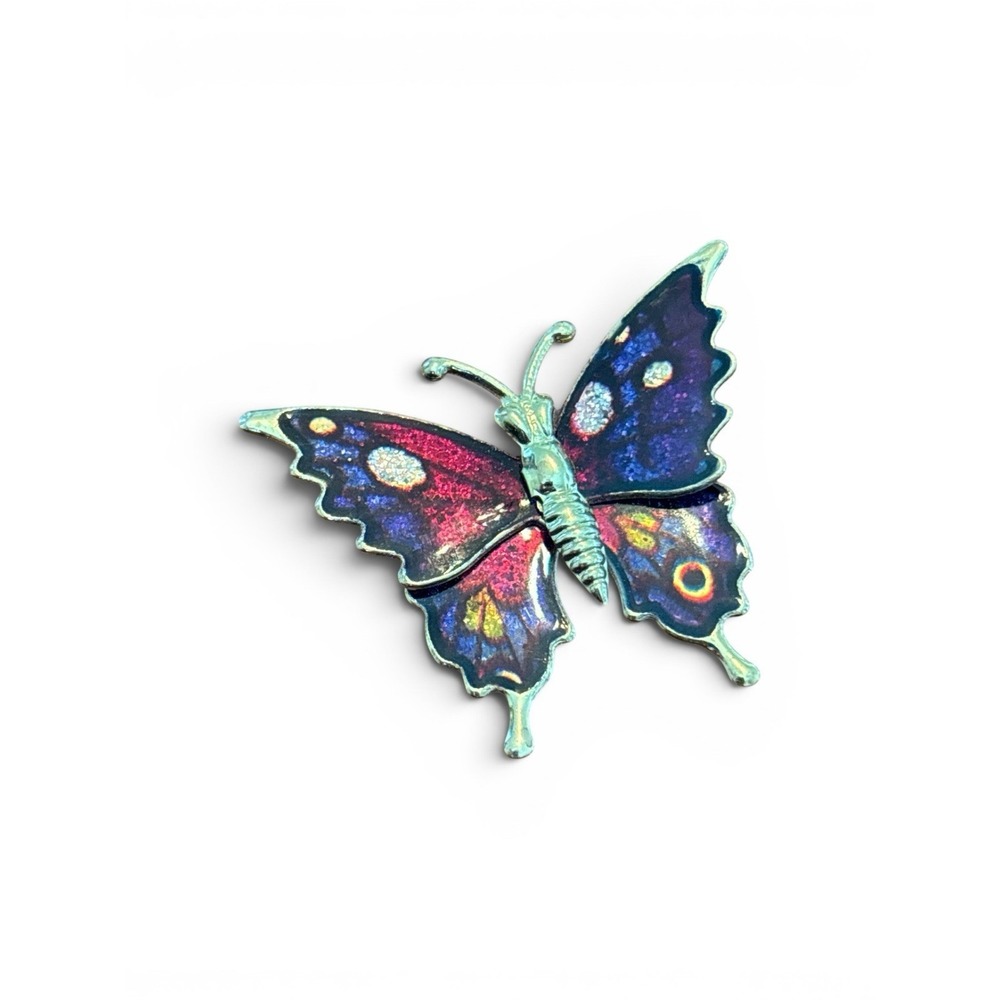 vintage Butterfly Brooch Pin Broach Enameled Sparkle Multi colored gold tone